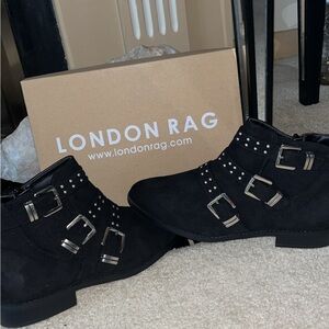 Black Ankle Boots with Buckle and Stud Detail